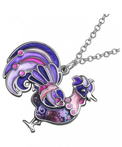 Enamel Alloy Rhinestone Rooster Necklace Chicken Pendant Farm Animals Jewelry Charms Gifts for Women Girls Kids Purple $9.17 ...