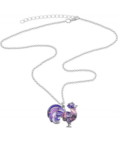 Enamel Alloy Rhinestone Rooster Necklace Chicken Pendant Farm Animals Jewelry Charms Gifts for Women Girls Kids Purple $9.17 ...