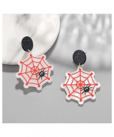 Halloween Cute Acrylic Dangle Earrings Acetate Pumpkin Ghost Bat Dangle Earrings Creative Palm Eyeball Spider Web Stud Earrin...