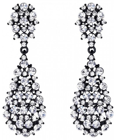 Women's Austrian Crystal Party Hollow-out Teardrop Dangle Earrings Pierced_Clear Black-Tone $9.24 Earrings