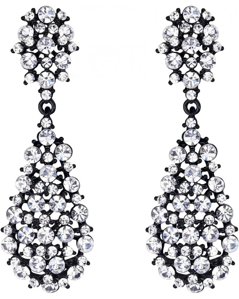 Women's Austrian Crystal Party Hollow-out Teardrop Dangle Earrings Pierced_Clear Black-Tone $9.24 Earrings