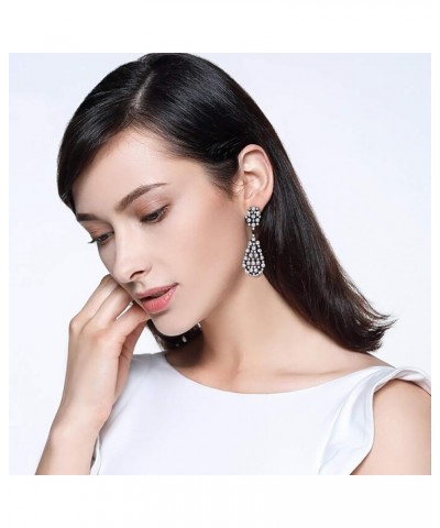 Women's Austrian Crystal Party Hollow-out Teardrop Dangle Earrings Pierced_Clear Black-Tone $9.24 Earrings