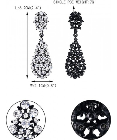 Women's Austrian Crystal Party Hollow-out Teardrop Dangle Earrings Pierced_Clear Black-Tone $9.24 Earrings