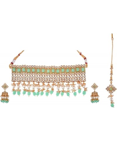 Indian Jewelry Sets for Women Bollywood Jewelry Indian Bollywood Kundan Crystal Pearl Wedding Choker Necklace Earrings Maanti...