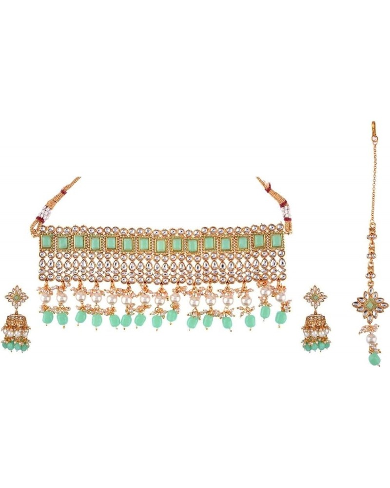 Indian Jewelry Sets for Women Bollywood Jewelry Indian Bollywood Kundan Crystal Pearl Wedding Choker Necklace Earrings Maanti...