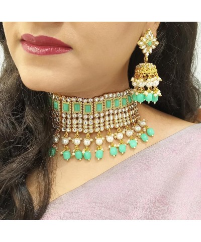 Indian Jewelry Sets for Women Bollywood Jewelry Indian Bollywood Kundan Crystal Pearl Wedding Choker Necklace Earrings Maanti...