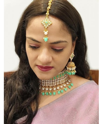 Indian Jewelry Sets for Women Bollywood Jewelry Indian Bollywood Kundan Crystal Pearl Wedding Choker Necklace Earrings Maanti...