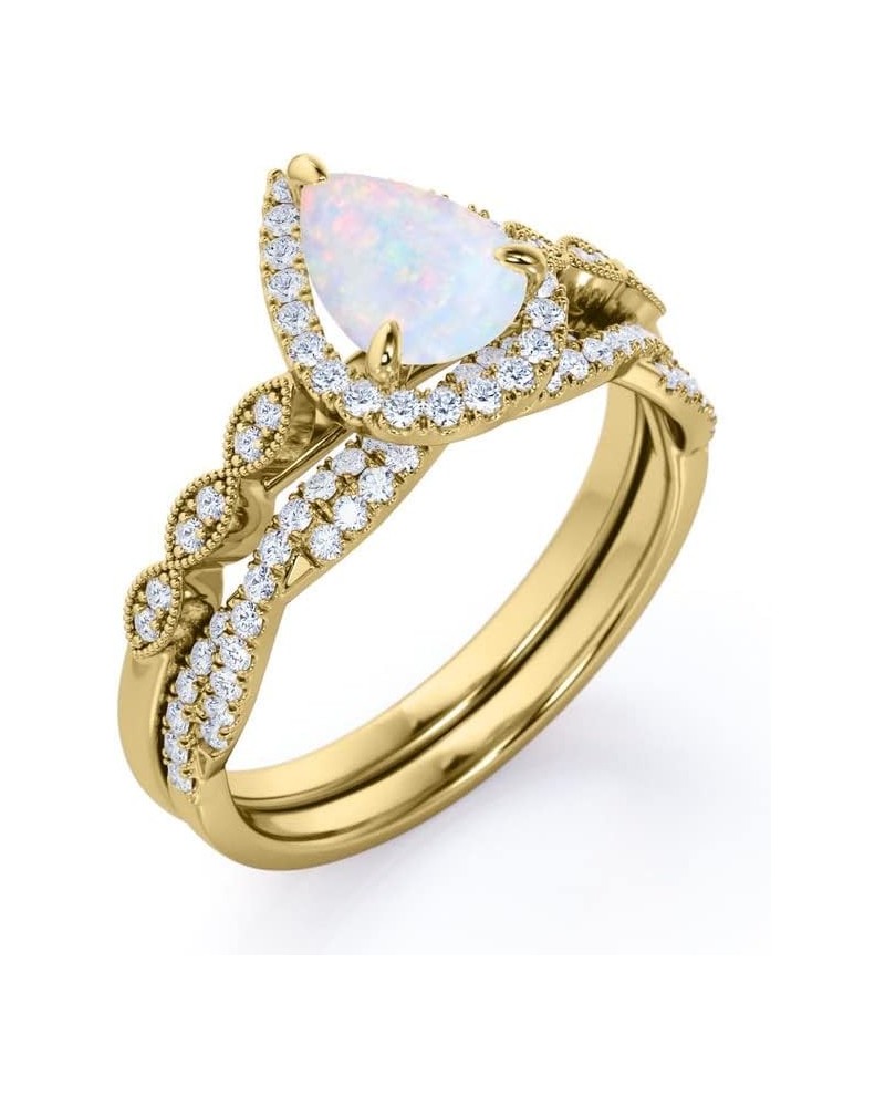 S925 10k 14k 18k Opal Ring Opal Wedding Ring Set Pear Cut Opal With Cubic Zircornia Opal Rings For Women Yellow Gold $79.90 B...