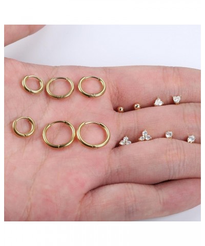 7 Pairs Sterling Silver Huggie Hoop Earrings Studs Set for Women 14K Gold Plated Small Cartilage Earring for Multiple Piercin...