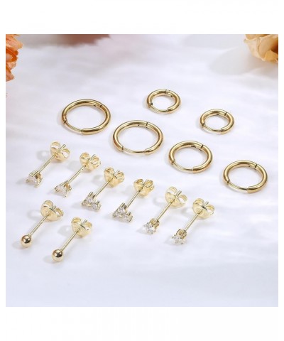 7 Pairs Sterling Silver Huggie Hoop Earrings Studs Set for Women 14K Gold Plated Small Cartilage Earring for Multiple Piercin...