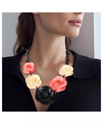 Red Flower Necklace for Women Rose Flower Bracelet 3D Rose Necklace Flower Bracelet Set Exaggerated Necklace Jewelry Gift for...