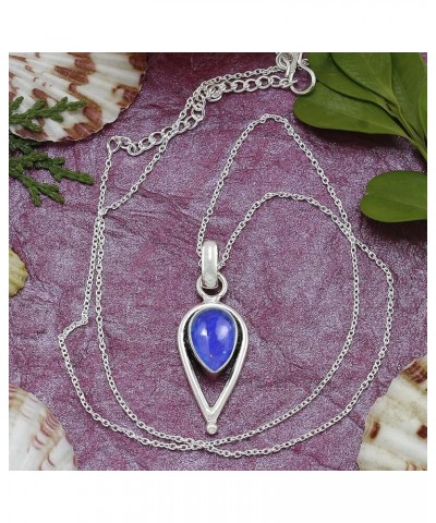 Natural Moonstone Labradorite Lapis Pendant 8x12mm Pear Gemstone 925 Silver Overlay Pendant With 18 Inches Chain Lapis Lazuli...