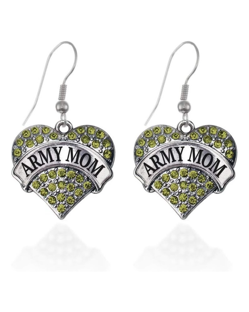 Silver Pave Heart Charm French Hook Drop Earrings with Cubic Zirconia Jewelry Army Mom $11.79 Earrings