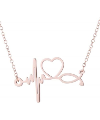 Nurses'day Gift EKG Heartbeat Necklace Lifeline Pulse Pendant Nurse Doctor RN Nursing School Graduation Jewelry rose gold $8....