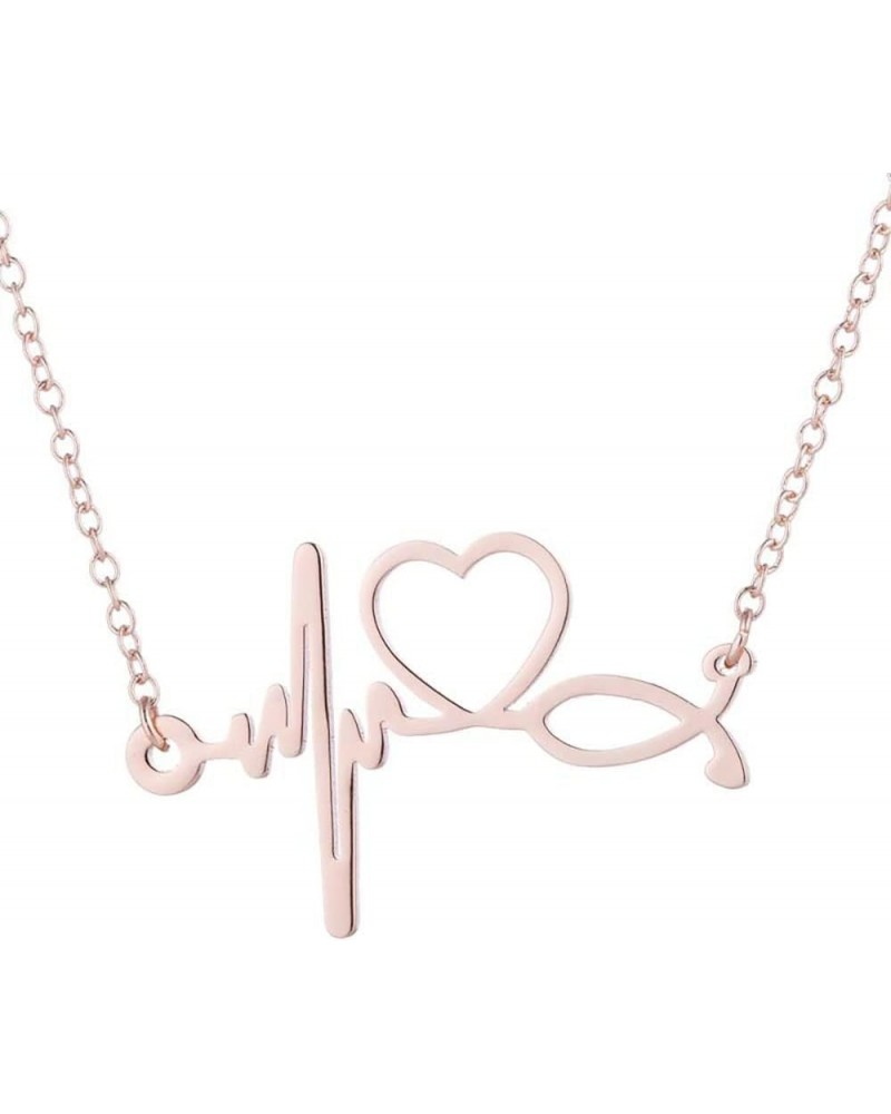 Nurses'day Gift EKG Heartbeat Necklace Lifeline Pulse Pendant Nurse Doctor RN Nursing School Graduation Jewelry rose gold $8....