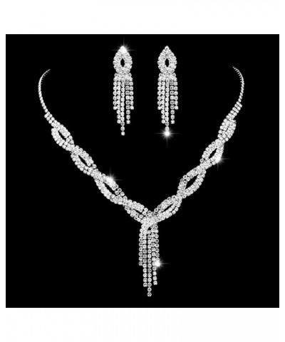 Silver Bride Necklace Earrings Set Bridal Wedding Jewelry Sets Rhinestone Prom Costume Choker Necklaces for Women and Girls (...