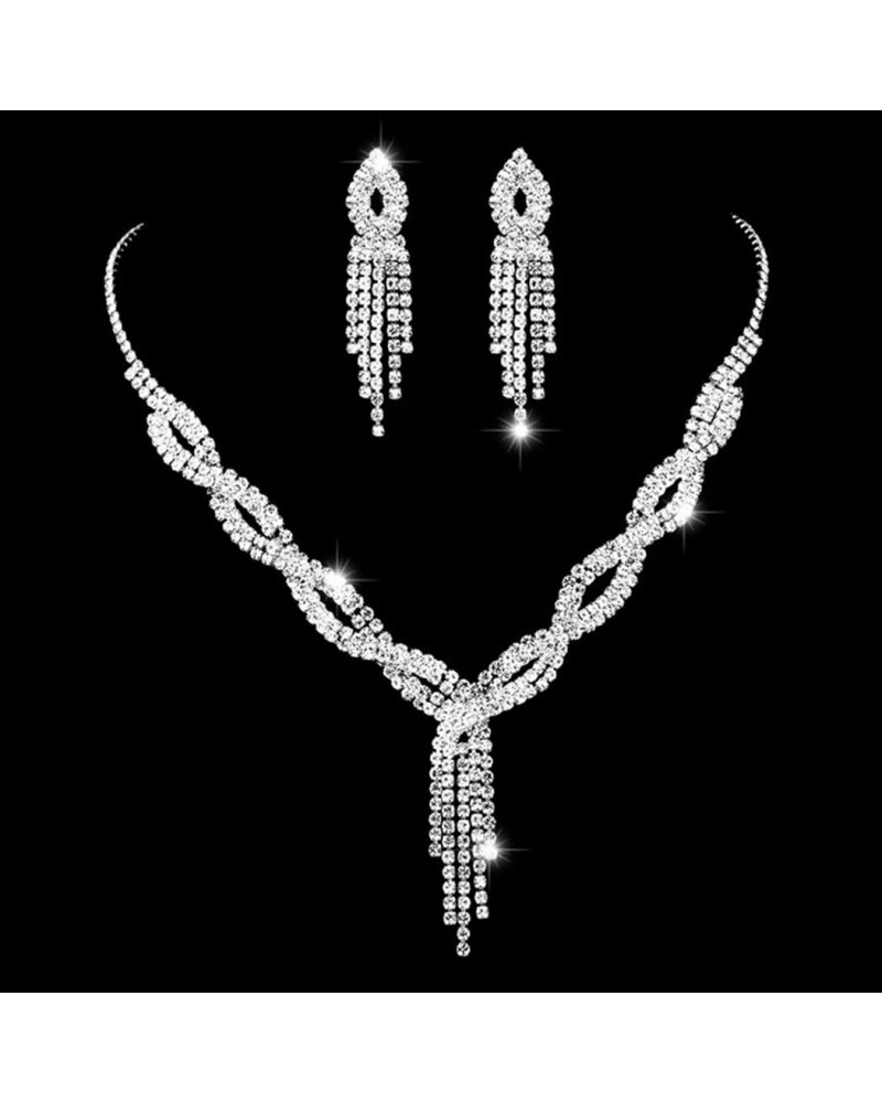 Silver Bride Necklace Earrings Set Bridal Wedding Jewelry Sets Rhinestone Prom Costume Choker Necklaces for Women and Girls (...