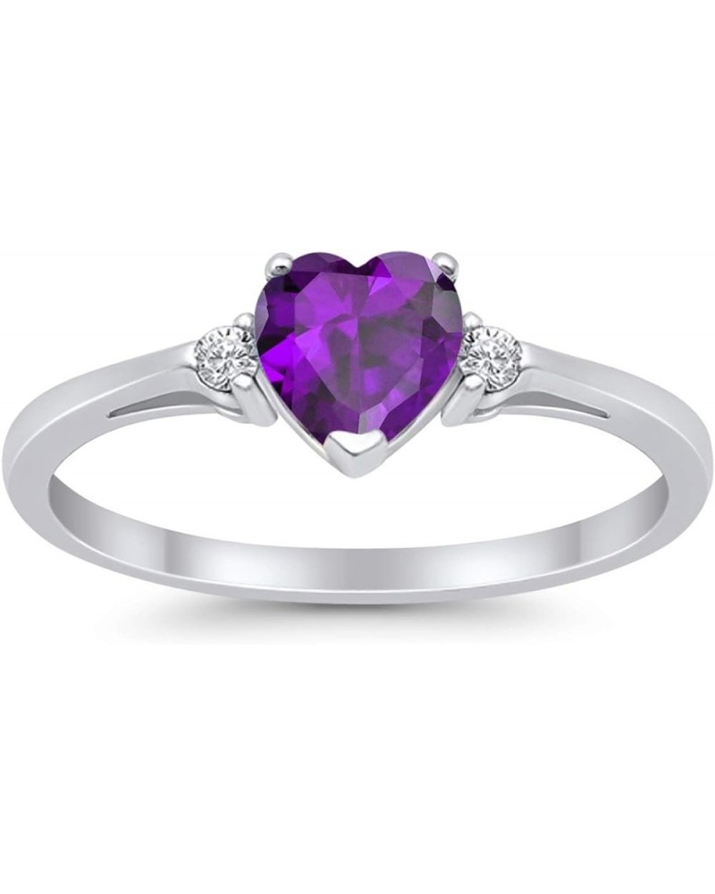 Wedding Engagement Heart Promise Ring Simulated Cubic Zirconia 925 Sterling Silver Simulated Amethyst CZ $11.72 Rings