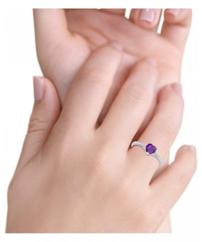 Wedding Engagement Heart Promise Ring Simulated Cubic Zirconia 925 Sterling Silver Simulated Amethyst CZ $11.72 Rings