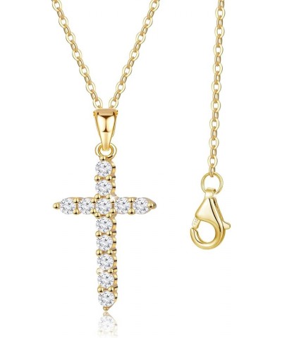 Sterling Silver Cross Necklace Gold Plated,5A CZ Diamond Infinite Elements,18"+2" Silver Chain,Classic Cross Faith Jewelry Gi...