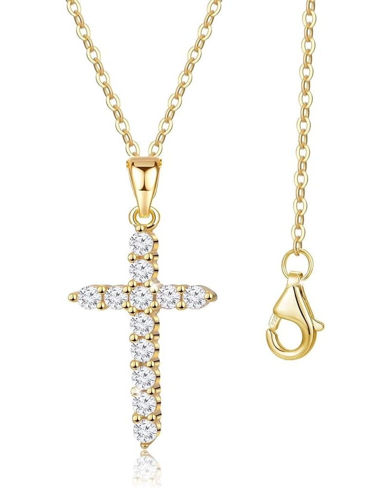 Sterling Silver Cross Necklace Gold Plated,5A CZ Diamond Infinite Elements,18"+2" Silver Chain,Classic Cross Faith Jewelry Gi...