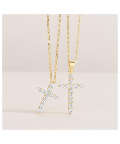 Sterling Silver Cross Necklace Gold Plated,5A CZ Diamond Infinite Elements,18"+2" Silver Chain,Classic Cross Faith Jewelry Gi...