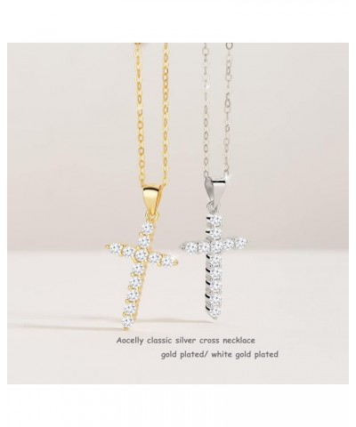 Sterling Silver Cross Necklace Gold Plated,5A CZ Diamond Infinite Elements,18"+2" Silver Chain,Classic Cross Faith Jewelry Gi...