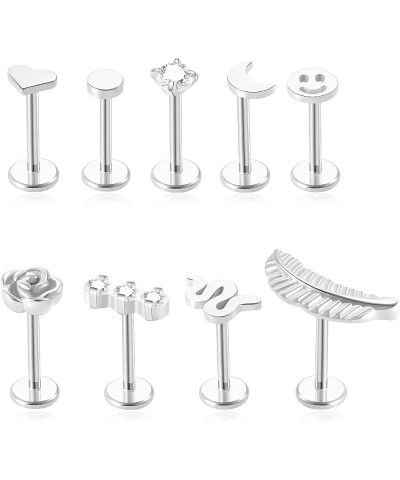 18G 316L Stainless Steel Labret Monroe Lip Ring Studs Cartilage Helix Tragus Conch Daith Nose Piercing Jewelry 8mm Silver 18G...