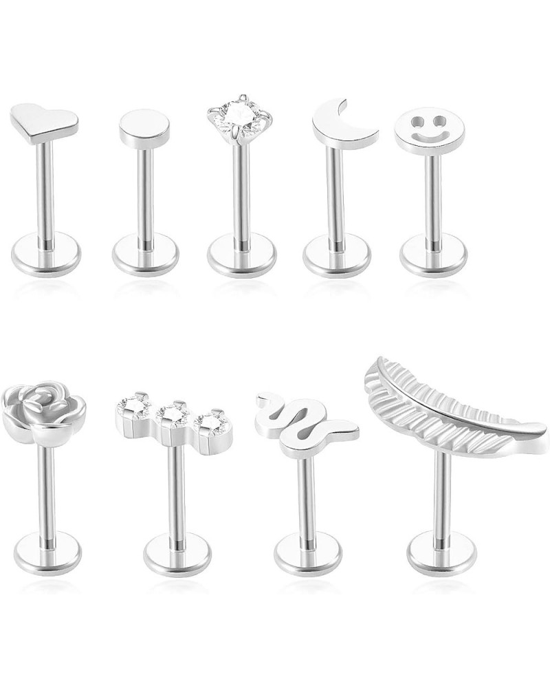 18G 316L Stainless Steel Labret Monroe Lip Ring Studs Cartilage Helix Tragus Conch Daith Nose Piercing Jewelry 8mm Silver 18G...