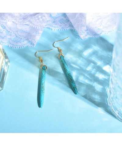 Bohemian Turquoise Dangle Earrings for Women Teardrop Blue Turquoise Stone Hook Earring Western Vintage Rectangle Long Drop E...