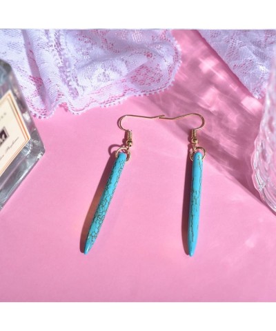 Bohemian Turquoise Dangle Earrings for Women Teardrop Blue Turquoise Stone Hook Earring Western Vintage Rectangle Long Drop E...