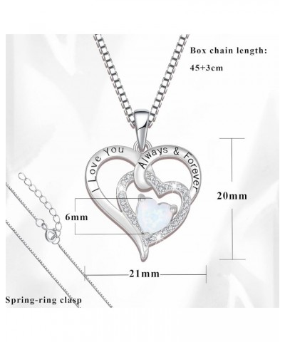 Women 925 Sterling Silver Heart Fire Opal Birthstone Necklace 3A CZ Engraved with I Love You Always & Forever Pendant Necklac...