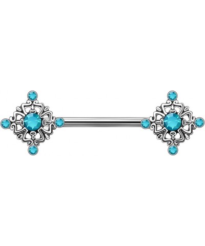 316L Stainless Steel Ornate Aqua Nipple Bar $11.87 Body Jewelry