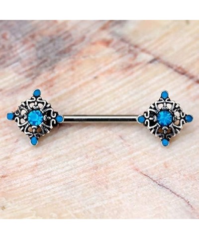 316L Stainless Steel Ornate Aqua Nipple Bar $11.87 Body Jewelry