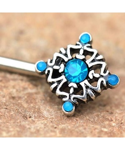 316L Stainless Steel Ornate Aqua Nipple Bar $11.87 Body Jewelry