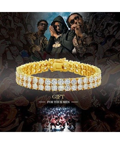 2 Row Tennis Bracelet Iced Out Bling Cubic Zirconia Lab Simulated Diamond Bracelet14K Gold Plated Wrist Chain Hip Hop Jewelry...