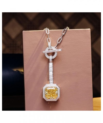 s925 Sterling Silver Cubic Zirconia Pendant Necklace for Women,Fashion Jewelry yellow/blue diamond Emerald Cut Birthstone CZ ...