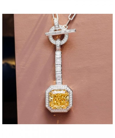 s925 Sterling Silver Cubic Zirconia Pendant Necklace for Women,Fashion Jewelry yellow/blue diamond Emerald Cut Birthstone CZ ...