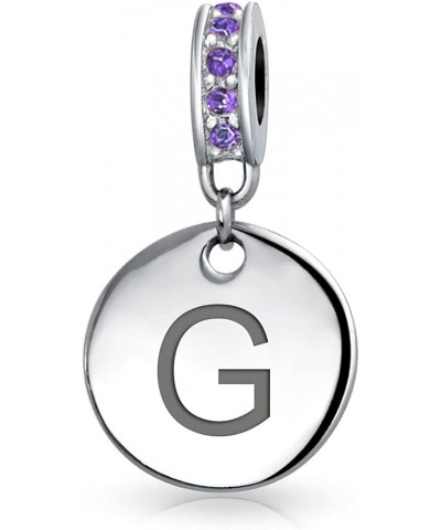 Engravable A-Z Monogram PURPLE Crystal Accent Bale Dangle Round Circle Disc Shaped Alphabet Initial Charm Bead For Women Teen...