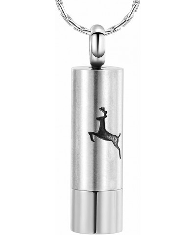 Cremation Jewelry for Ashes Engraved Deer Pattern Memorial Urn Necklace Stainless Steel Pendant Souvenir Silver $11.19 Necklaces