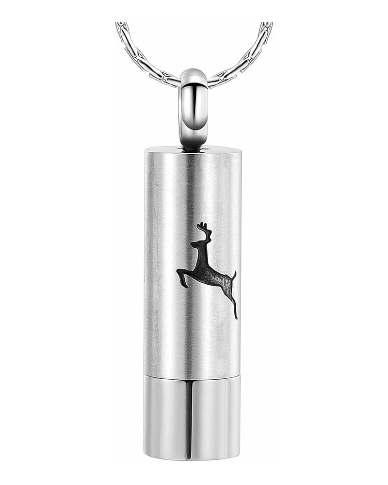 Cremation Jewelry for Ashes Engraved Deer Pattern Memorial Urn Necklace Stainless Steel Pendant Souvenir Silver $11.19 Necklaces