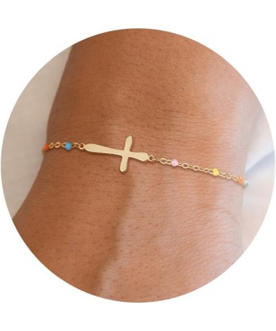 Cross Bracelet for Women,925 Sterling Silver/14k Gold Plated Diamond Cross Bracelet for Women Dainty Layered Gold Rosary Bead...