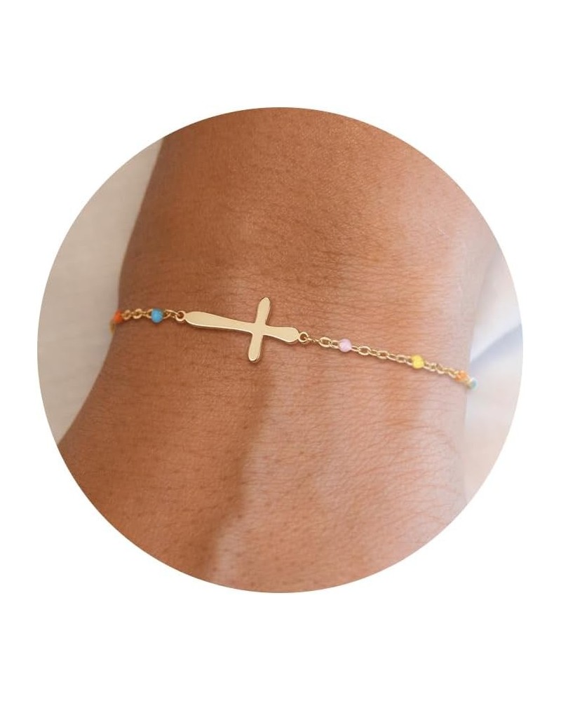 Cross Bracelet for Women,925 Sterling Silver/14k Gold Plated Diamond Cross Bracelet for Women Dainty Layered Gold Rosary Bead...