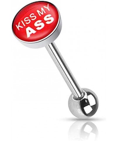 Clear Epoxy Covered Bad Words Inlaid Top 316L Surgical Steel Barbell Tongue Rings Kiss My Ass $9.00 Body Jewelry