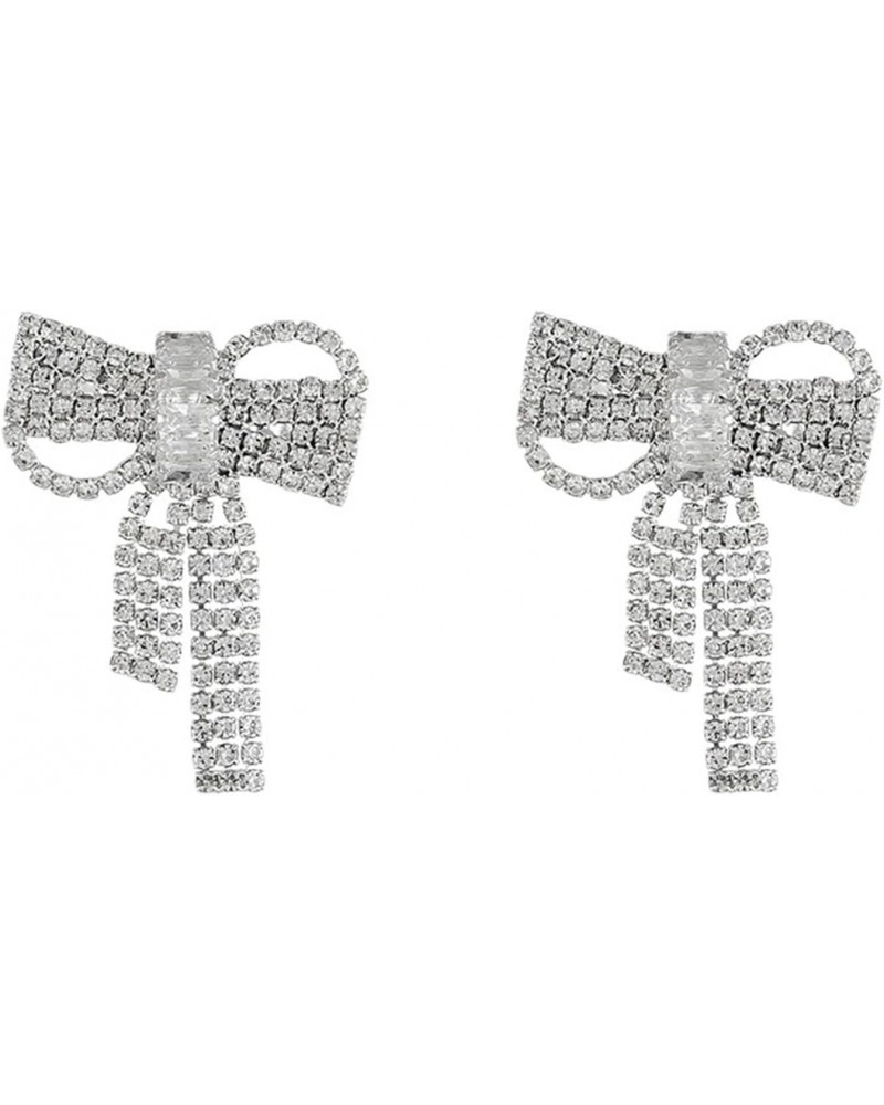 Rhinestone Bow Earrings for Women Dainty Rhinestone Drop Earrings Silver Bow Earrings Tiny Bow Drop Earrings Jewelry Gifts fo...