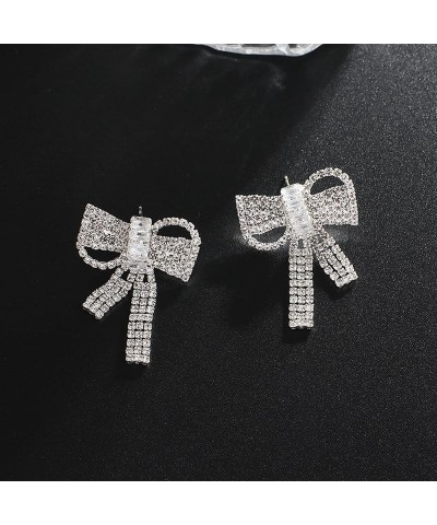 Rhinestone Bow Earrings for Women Dainty Rhinestone Drop Earrings Silver Bow Earrings Tiny Bow Drop Earrings Jewelry Gifts fo...