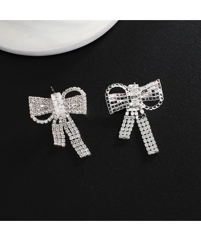 Rhinestone Bow Earrings for Women Dainty Rhinestone Drop Earrings Silver Bow Earrings Tiny Bow Drop Earrings Jewelry Gifts fo...