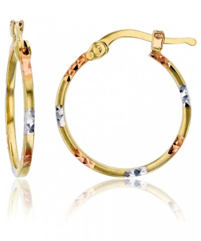 14k Tri Color Gold Solid Polished Diamond Cut Flat Hoop Earrings for Women | 1.50mm Thick | Italian Gold Hoops | Diamond Cut ...