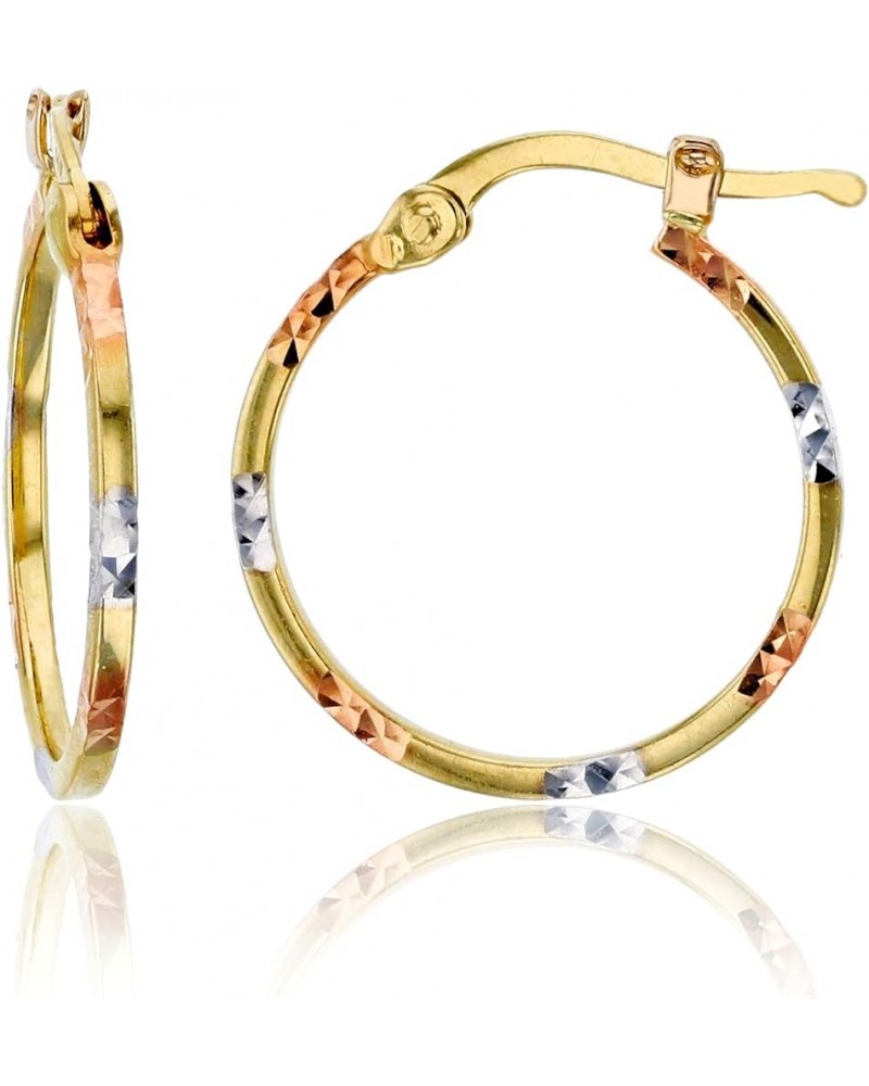 14k Tri Color Gold Solid Polished Diamond Cut Flat Hoop Earrings for Women | 1.50mm Thick | Italian Gold Hoops | Diamond Cut ...