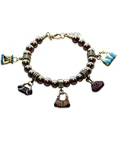 Purse Lover Charm Bracelet | Handpainted Charms | Handmade in USA Antique Gold Finish - Cognac Glass Beaded Bracelet $18.43 B...